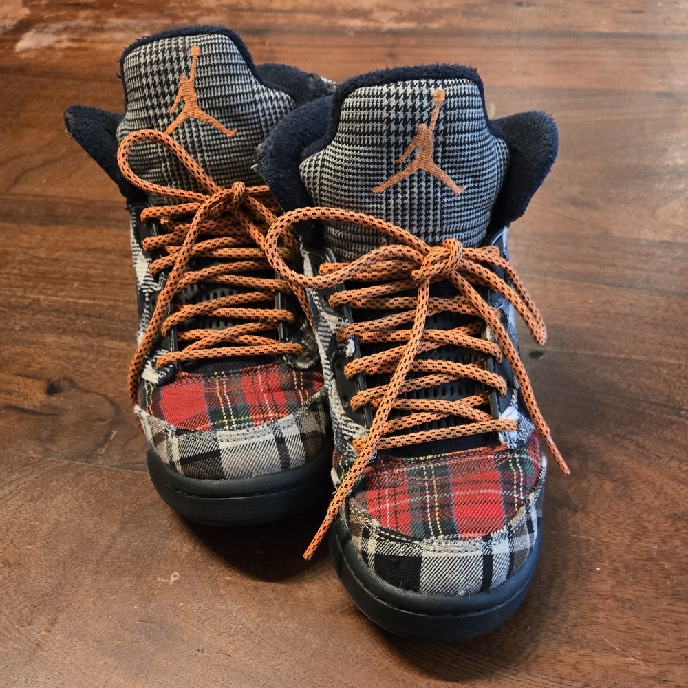 Nike JORDANS Kids Plaid Sneakers with Orange Accents